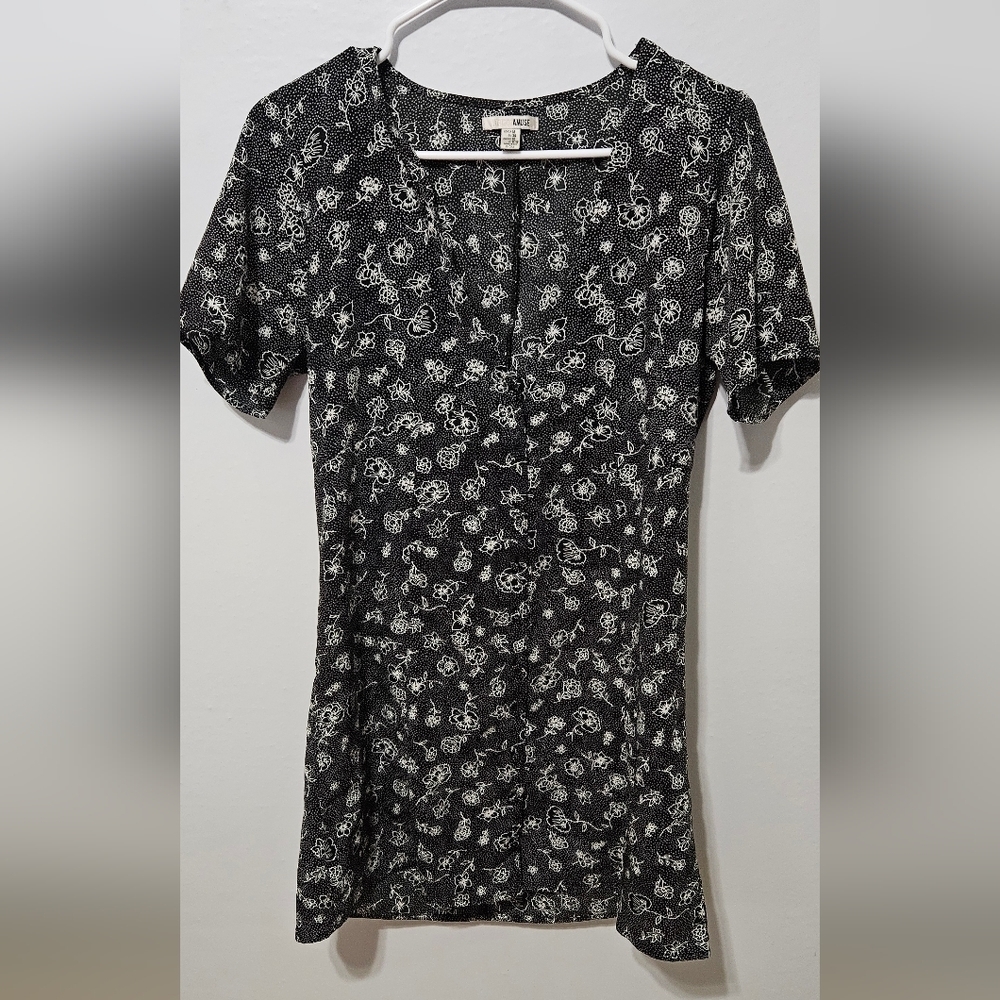 Amuse Society Womens Black White Dainty Floral Mini Casual Dress Medium B10